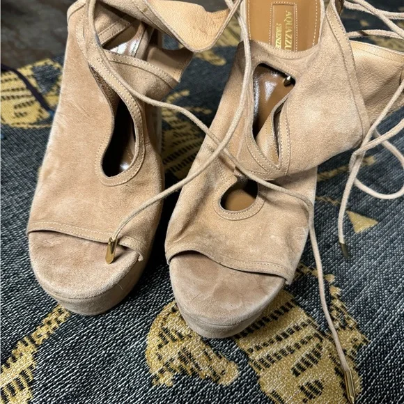 Aquazzura beige suede platform shoes like new 38.5 - Picture 4 of 8